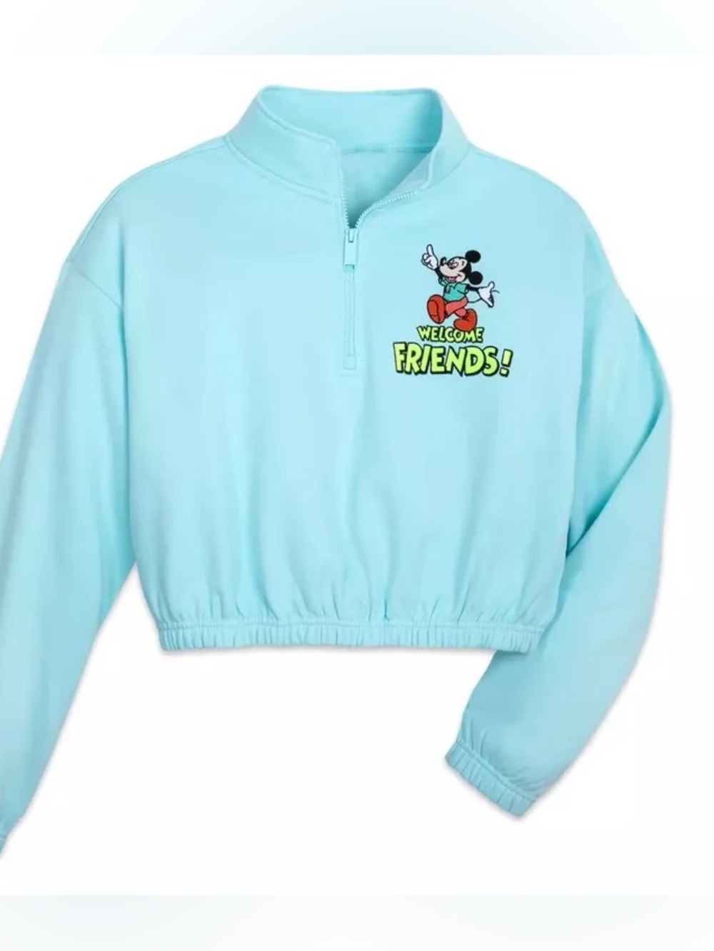 Disney Light Blue Mickey 'Welcome Friends' Half-Zip Sweatshirt